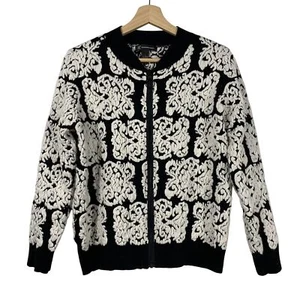 INC International Concepts Jacquard Patterned Full Zip Jacket Black White Size L - Picture 1 of 6
