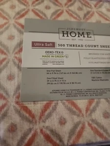 JC Penney Home 300 Thread, Cotton Ultra Soft  Orange Gray Aztec Twin Set NEW  - Picture 1 of 9