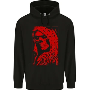 Female Skull Grim Reaper Biker Motorcycle Childrens Kids Hoodie - Picture 1 of 3