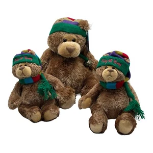 Gund Teddy B. Caring Brown Bear Lot of 3 with Hat and Scarf With Bells Christmas - Picture 1 of 10
