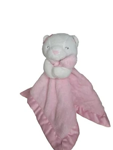 Carters Lovey Security Blanket Plush Baby White Kitty Cat Satin Back W/ Pink Bow - Picture 1 of 8