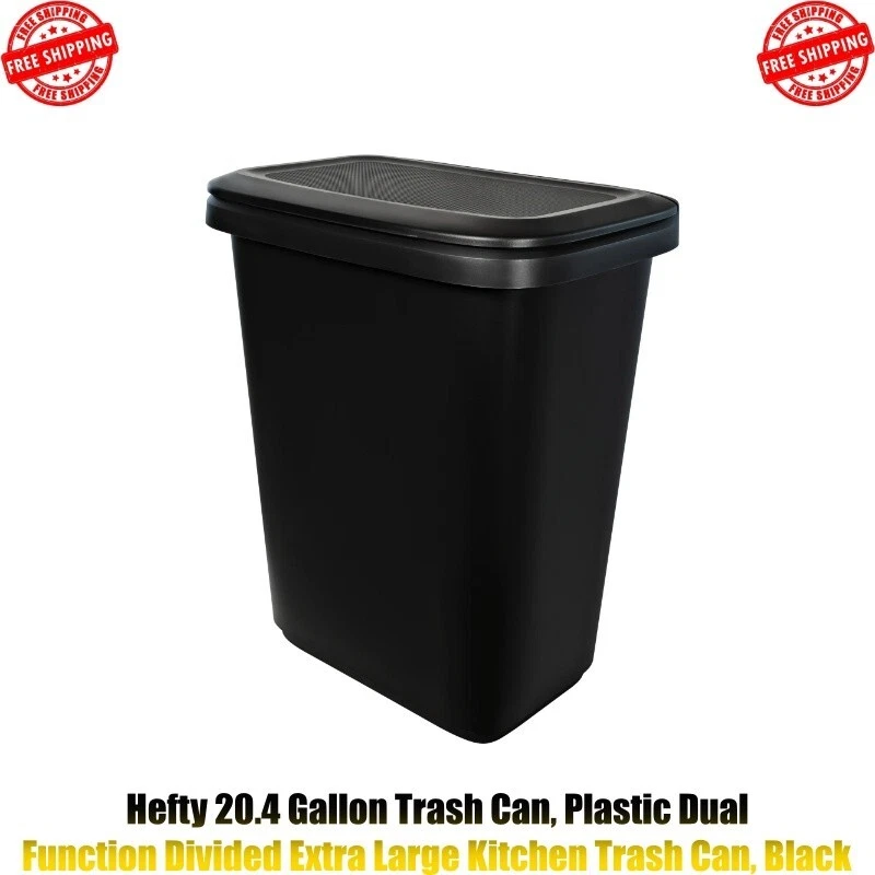Hefty Extra Large Kitchen Trash Can 20.4 Gallon Plastic Dual Function Divided