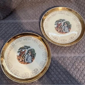 "LOTE DE 2 PLACAS DE SABIN VINTAGE CREST-O-ORO 22k diámetro 6,25""" - Imagen 1 de 7