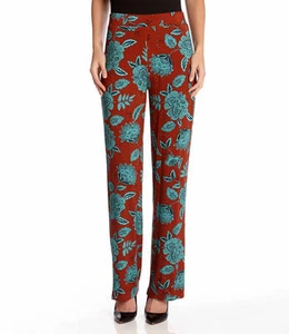  Karen Kane BAJA Red/Turquoise Floral Straight Stretch Jersey Knit Pants - $108 - Picture 1 of 3