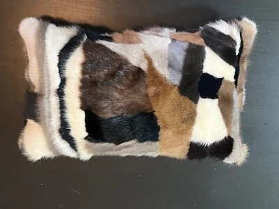 Almohada de piel de visón real retazos multicolor 16x9 inserto incluido Foto 1 de 4