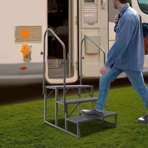 3-Step Stairs Steps RV Steps Camper Porch Stairs Steps w/Handrail 204kg/450lbs - Picture 1 of 18