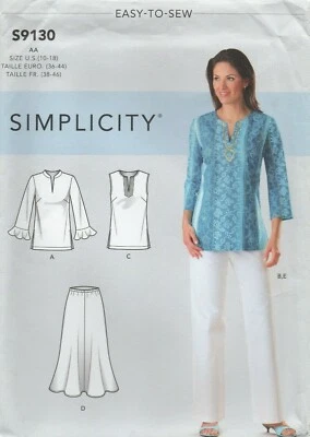 Simplicity Sewing Pattern 9130 EASY Tunic Top, Skirt, Trousers, Size 10-18 New - Image 1 of 4