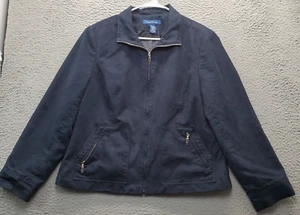 Evan Picone Jacket Women's 16 Navy Faux Suede Lined Loose Fit Pockets Full Zip - Picture 1 of 14