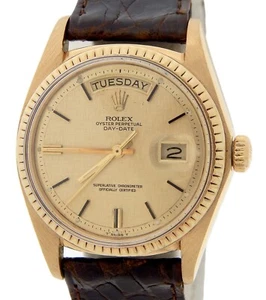 Mens Rolex Day-Date President 18K Yellow Gold Watch Linen Dial Brown Band 1803 - Picture 1 of 7