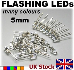 5mm FLASHING LEDs  Packs of 10 & 25  White Red Blue Green blinking Red/Blue - UK - Picture 1 of 3