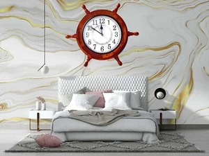 Wooden Ship Wheel Clock Bond Street Wood Brass Nautical Item For Home Wall Decor - Picture 1 of 6