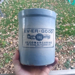 EV-ER GOOD OLEOMARGARINE VAIL BUTTERINE CO CHICAGO BLAU STEINZEUG TOPFGLAS - Bild 1 von 8