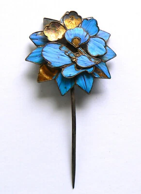 Старинная ВИНТАЖНАЯ синяя заколка для волос зимородка династии Цин 點翠  - Изображение 1 из 2