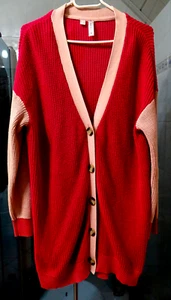 Weinrote lange geknöpfte Damenstrickjacke Gr. 40/42 von Rainbow - Bild 1 von 2