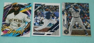 LORENZO CAIN LOT OF 3 2020 FIRE #1 TOPPS #471 2019 DONRUSS #184 MILWAUKEE 