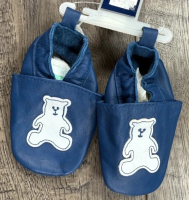 Baby Boy Clothes New Gap Vintage 3-6 Month Blue Bear Crib Shoes - Image 1 of 2