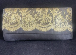 Avon Ultimate Clutch/Purse Black & Gold Glitter Lace Print 10" by 5" - Picture 1 of 4
