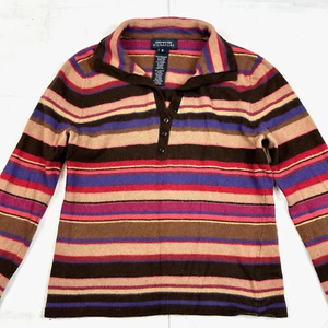 Jones New York Sweater Womens Small Striped Wool Cashmere Angora Henley Vintage - Picture 1 of 8