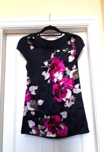 Ted Baker Silk Blend Floral Print Navy Blouse Top UK 8 VGC - Picture 1 of 11