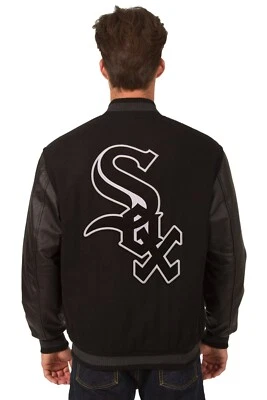 MLB Chicago White Sox  Wool Leather Reversible Jacket Embroidered Logos Black JH - Image 1 of 4