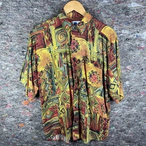 Vintage Wayne Scott Shirt Mens Small Multicolor Abstract Rayon Button Up 90s - Picture 1 of 13