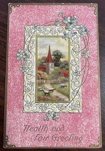Tarjeta postal en relieve de saludo salud y feria flores de saludo Davidson Bros - Imagen 1 de 2