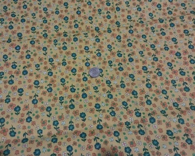 Green Pink White Orange Flowers on Yellow Cotton Blend Fabric 38" X 24" - Image 1 of 4