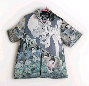 Rebel Vengeance LARGE All Over Print Japanese Samurai Skull Short Sleeve Jacket - Bild 1 von 14