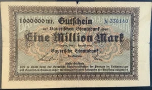 1923 GERMANY-MUNCHEN PAPER MONEY - 1,000,000 MARK BANKNOTE! - Picture 1 of 2