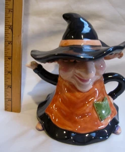 Vtg M Studio Ceramic Colorful Halloween Witches Teapot w/witch Hat Lid 7.5" - Picture 1 of 13