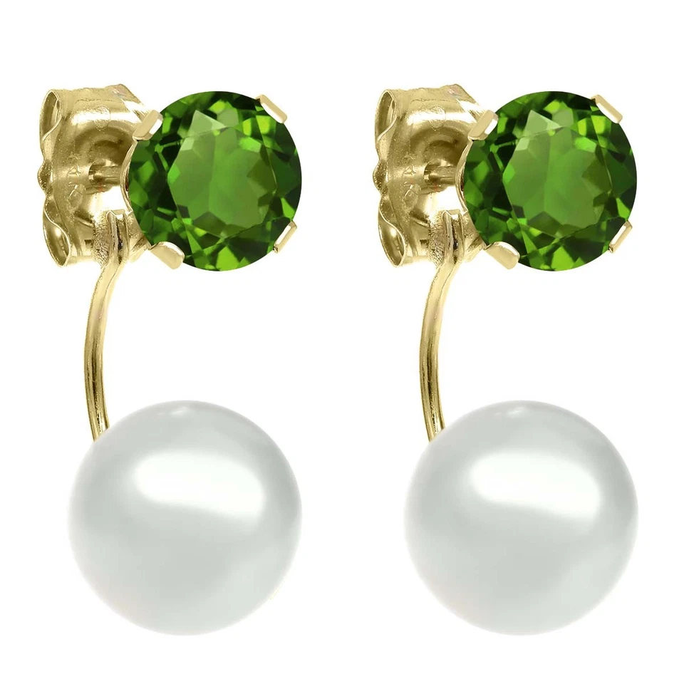 Pendientes Oro Amarillo 14k 5 mm Diópsido Cromo Verde con 6mm Cultivado Foto 1 de 2