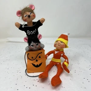 Annalee Halloween Mice W/ Treat Bag Candy Corn Elf- Felt Pixie Dolls Holiday - Picture 1 of 21
