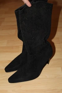 Antonio Melani Womens US 8 M Knee High Tall Boots Black Suede Side Zip Cone Heel - Picture 1 of 7