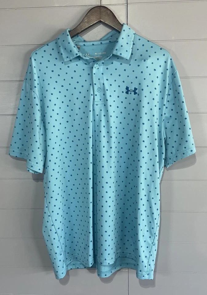 Under Armour The Playoff Polo Baby Blue Star AOP Performance Golf Polo Mens XL - Image 1 of 4