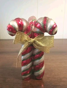 Fitz And Floyd Candylane Ornament mundgeblasenes Glas gebündelt gestreift Zuckerstangen - Bild 1 von 5