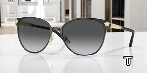 VERSACE VE2168 1377T3 Black Pale Gold Polarized Grey 57 mm Women's Sunglasses - Picture 1 of 7