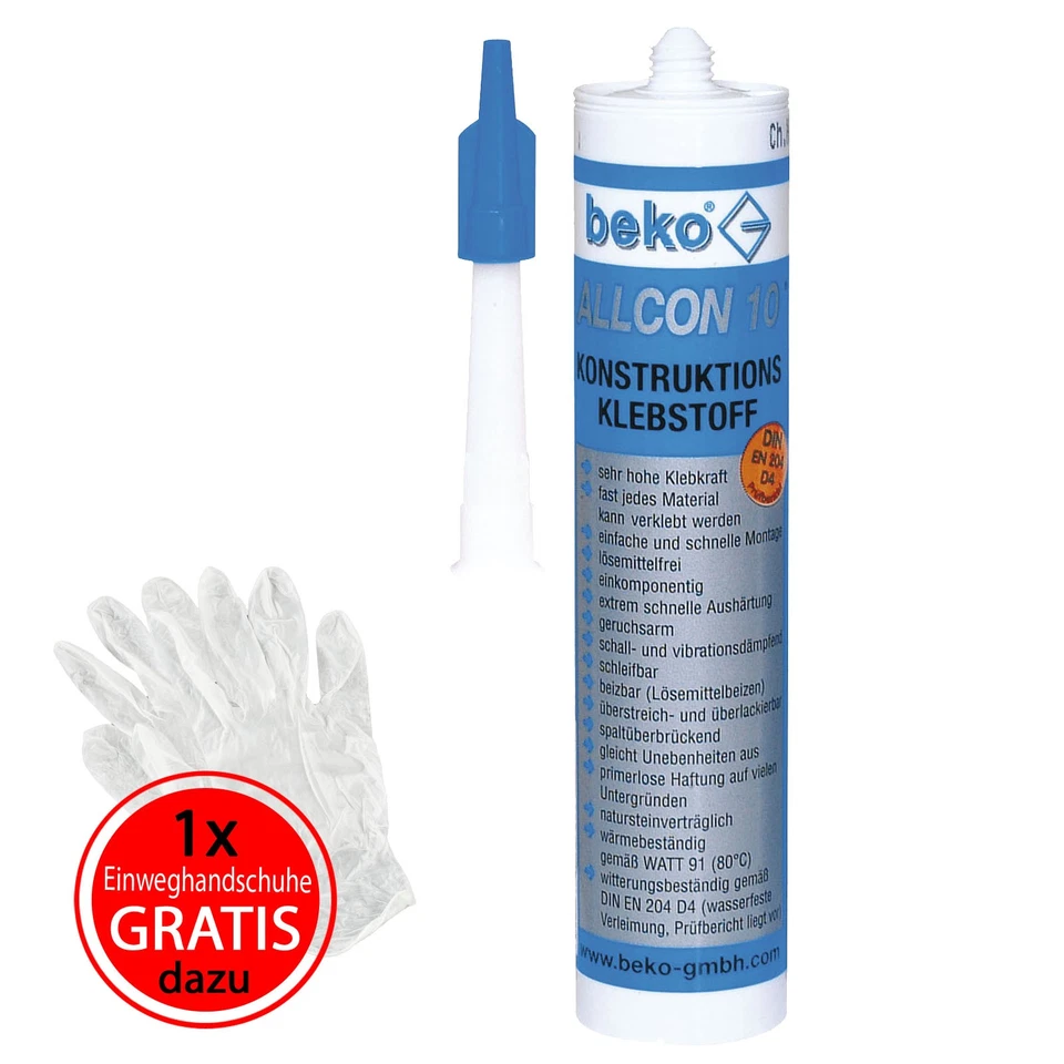 Beko Allcon 10 Konstruktionskleber Baukleber Kleber + Gratis Handschuhe 310 ml - Bild 1 von 1