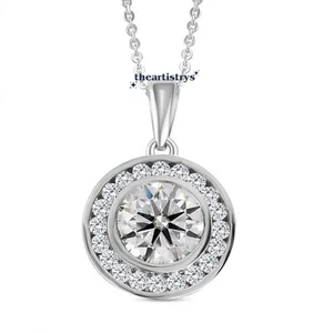 Massiver 14K Weißgold Moissanit Heiligenschein Hochzeit Anhänger Rundschliff 2,25 ct für Frauen - Bild 1 von 7