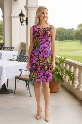 Scarlett Sleeveless Floral Sheath Dress Size 10 Multicolor Casual Chic Cocktail - Image 1 of 4