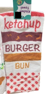 1 (one) Kitchen Terry Towel(15"x25") BBQ FOOD,WORDS,BUN,BURGER,KETCHUP,CHEESE,MB - Picture 1 of 8