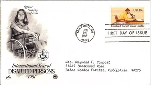 International Year of Disabled Persons June 29, 1981 Mail Cover FDC - Picture 1 of 1