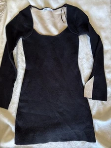 ZARA Gr. S Langarm Schwarz Strick Minikleid Schlitzärmel Rundhals - Bild 1 von 6