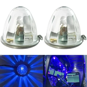 2Pcs Blue LED Glass Lens Side Marker Turn Signal Lights for Kenworth Trucks - Picture 1 of 7