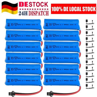 12× 3,7V 1500mAh Li-ion Akku 15C batterie SM Plug mit Ladegerät für RC Auto DE - Bild 1 von 4