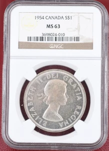 1954 Canada Silver Dollar NGC MS 63 Uncirculated - Picture 1 of 5
