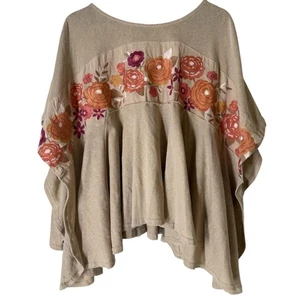 Savanna Jane Floral Embroidered Batwing Top Womens Sz M/L Boho Boxy Oversized  - Picture 1 of 8