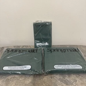 Vintage Springmaid Double Sheet Set Green - Fitted Flat Pillowcases VTG NOS - Picture 1 of 5