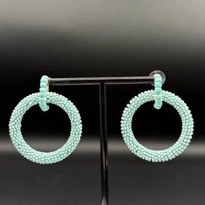 水蓝色种子珠环耳环后波西米亚时尚珠宝首饰 — 第 1/3 张图片