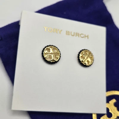 NUEVO Tory Burch Kira Negro Oro Pendientes Informales Otoño Trabajo Oficina Escuela Foto 1 de 4