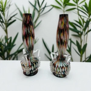Par de jarrones trofeo de vidrio con salpicaduras de panal Franz Welz - 6,5 pulgadas de alto - Imagen 1 de 9